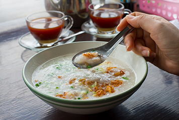 A closeup of a bowl of porridge