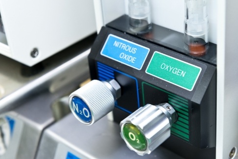Machine in dental treatment room for nitrous oxide sedation dentistry in Lenox